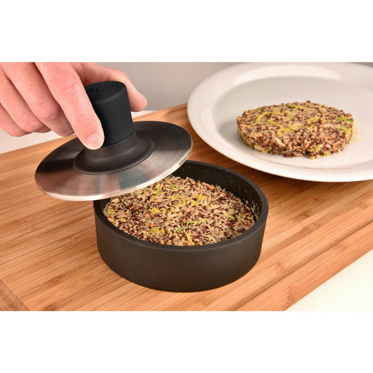 HAMBURGERPRESSE   - Edelstahlfarben/Schwarz, Basics, Kunststoff/Metall (12,5cm) - WMF