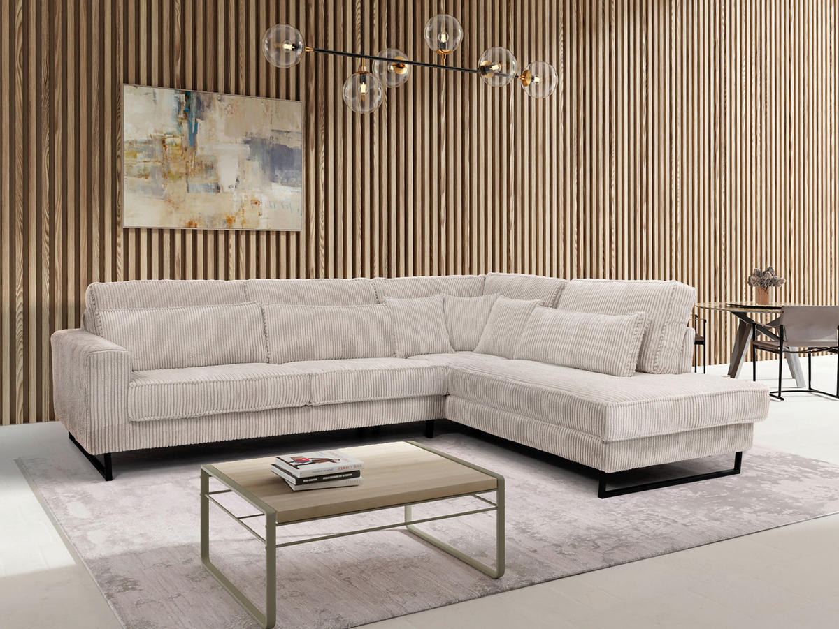 ROHOVÁ SEDAČKA, textil, kompozitní dřevo, béžová - černá/béžová, Konvenční, kov/kompozitní dřevo (284/253cm) - Livetastic