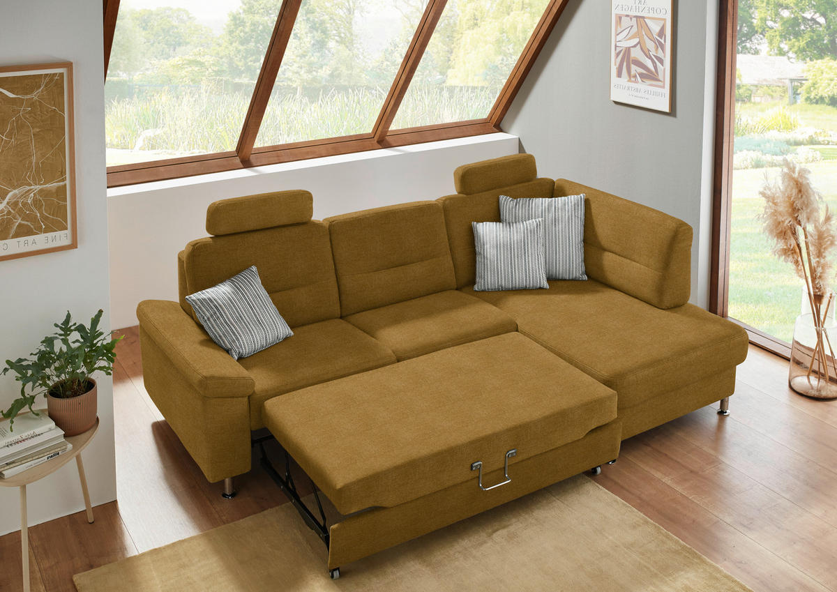 ECKSOFA  in Flachgewebe Currygelb  244/160 cm  - Currygelb/Alufarben, KONVENTIONELL, Textil/Metall (244/160cm) - Beldomo Comfort