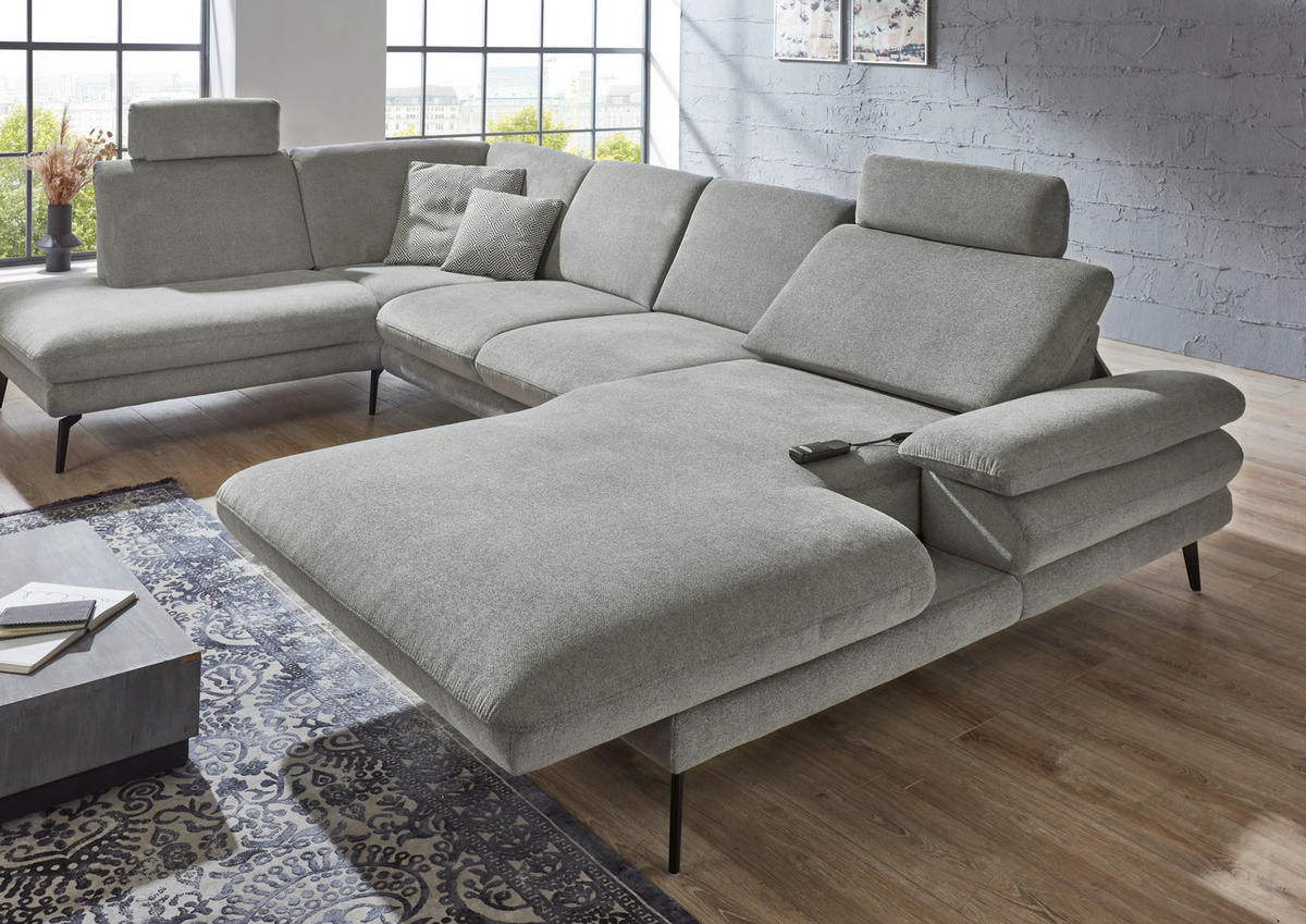 WOHNLANDSCHAFT in Webstoff Grau  - Schwarz/Grau, Design, Textil/Metall (208/344/180cm) - Dieter Knoll