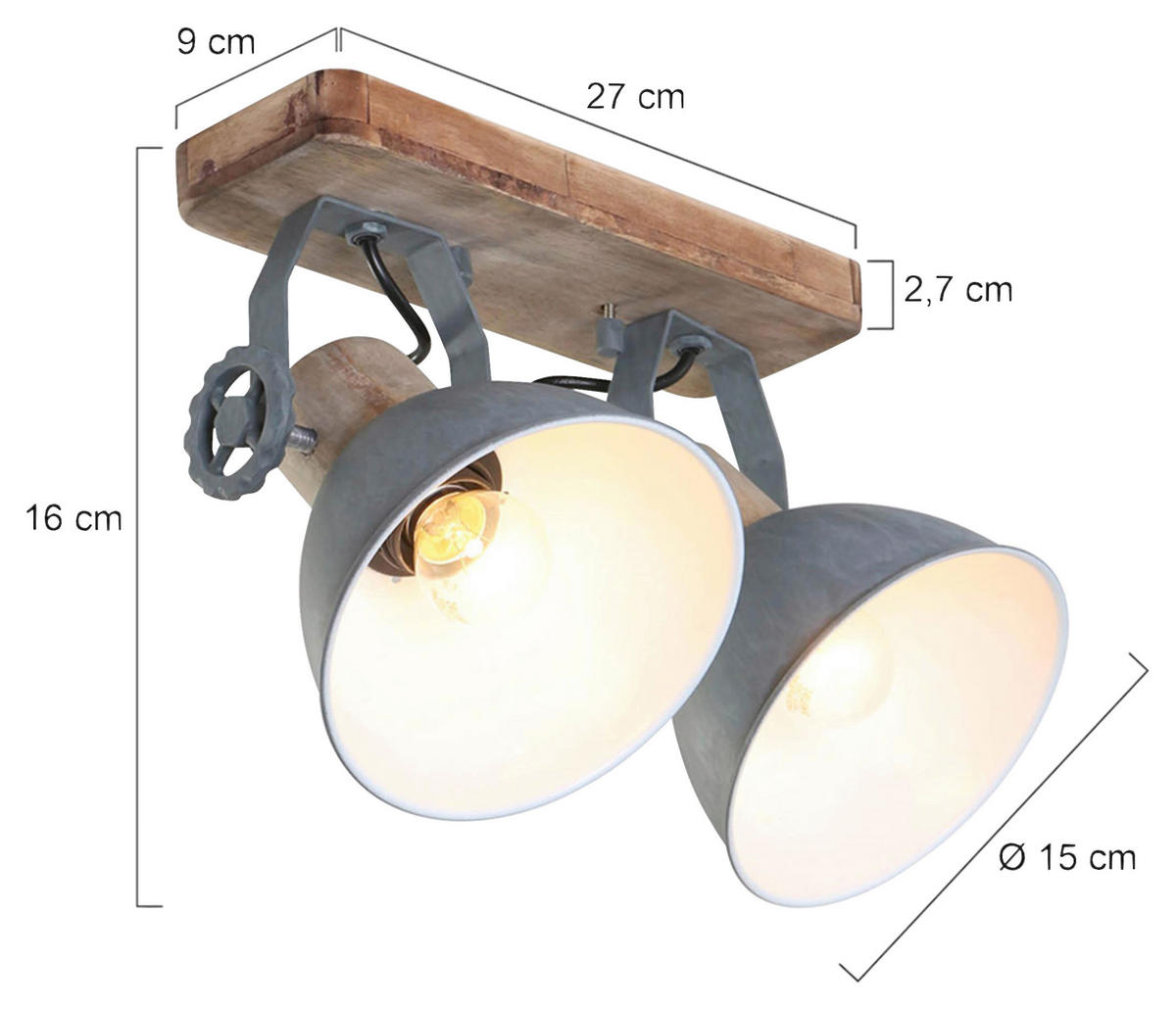 DECKENSPOTS - Anthrazit, Trend, Holz/Metall (32/19/17cm)