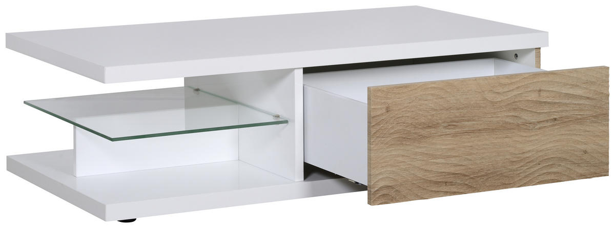 COUCHTISCH in Glas, Holzwerkstoff 120/60/37 cm  - Eichefarben/Weiß, Design, Glas/Holzwerkstoff (120/60/37cm) - Carryhome