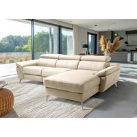 ECKSOFA Lederlook Echtleder Grau  - Chromfarben/Grau, Design, Leder/Textil (252/179cm) - Livetastic