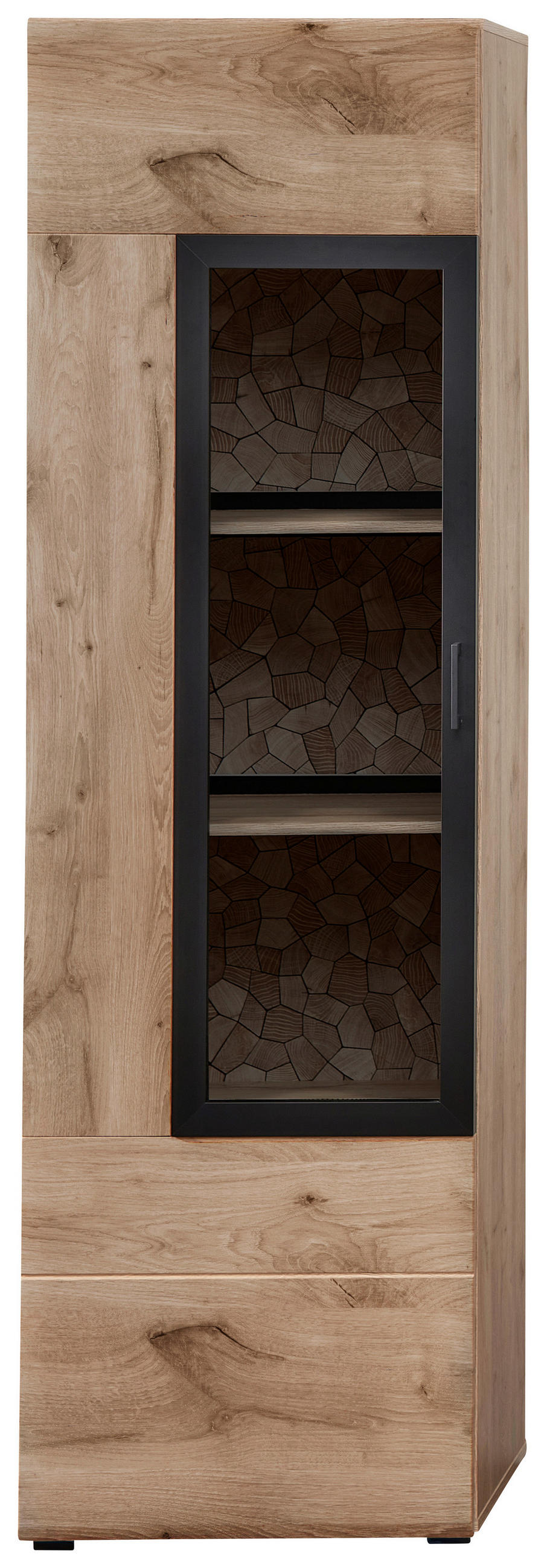 VITRINE Schwarz, Eichefarben Einlegeböden - Eichefarben/Schwarz, KONVENTIONELL, Glas/Holzwerkstoff (60/204/39cm) - Stylife