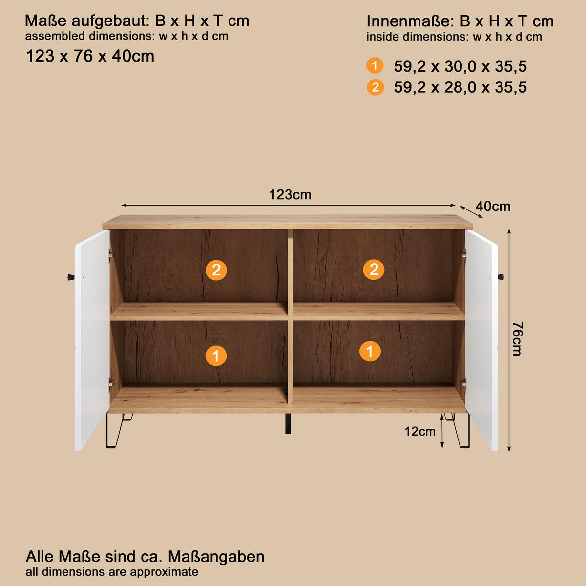 SIDEBOARD TOUCHWO 123/76/40 cm 3 Schublade(n)  - Schwarz/Eiche Artisan, Design, Holzwerkstoff/Kunststoff (123/76/40cm) - MID.YOU