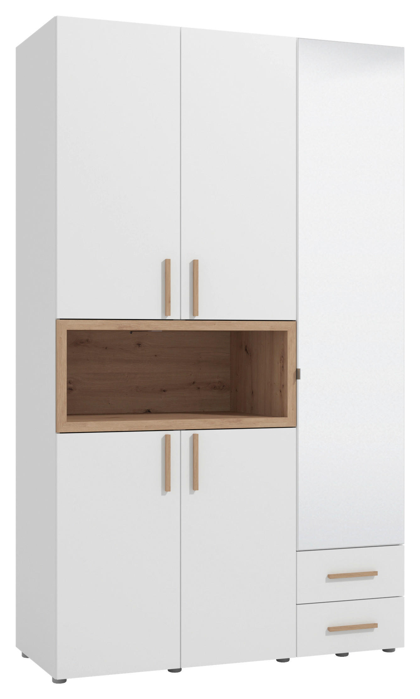 KLEIDERSCHRANK  in Weiß, Eiche Artisan  - Beigebraun/Weiß, MODERN, Glas/Holzwerkstoff (134,5/226,5/56cm) - MID.YOU