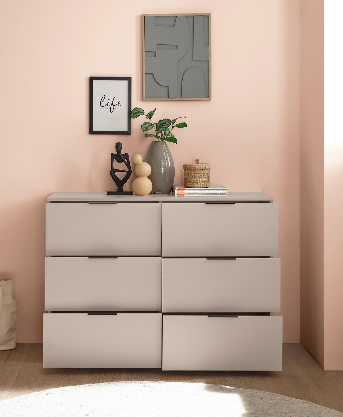 SIDEBOARD  121/91/38 cm 6 Schublade(n)  - Kaschmir/Schwarz, KONVENTIONELL, Holzwerkstoff/Kunststoff (121/91/38cm) - Boxxx