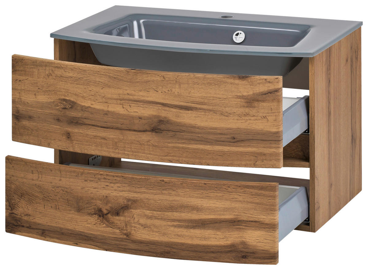 SKRINKA S UMÝVADLOM, farba duba, farba duba, 80 cm - sivá/farba duba, Konventionell, kompozitné drevo/sklo (80cm) - Held