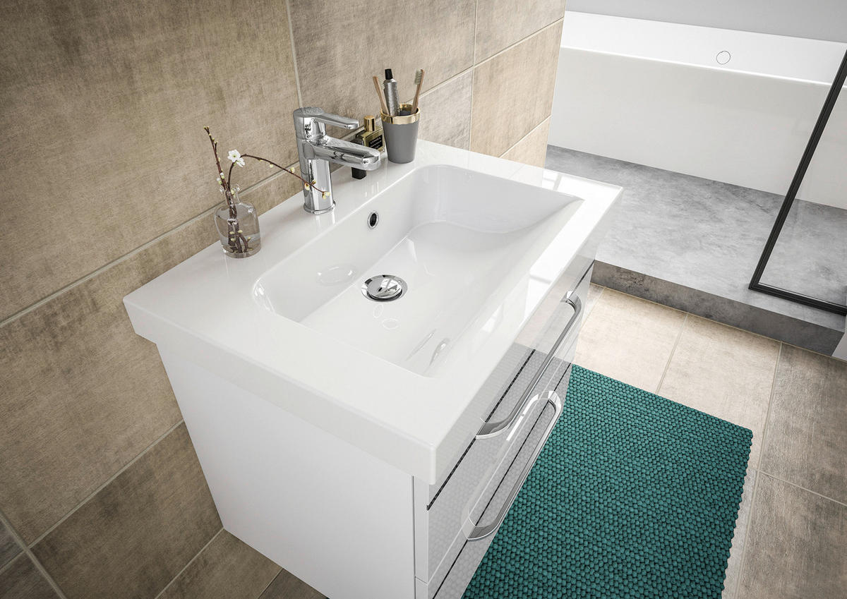 WASCHTISCHKOMBI 64,4 cm  - Chromfarben/Weiß Hochglanz, KONVENTIONELL, Holzwerkstoff/Stein (64,4cm) - Pelipal