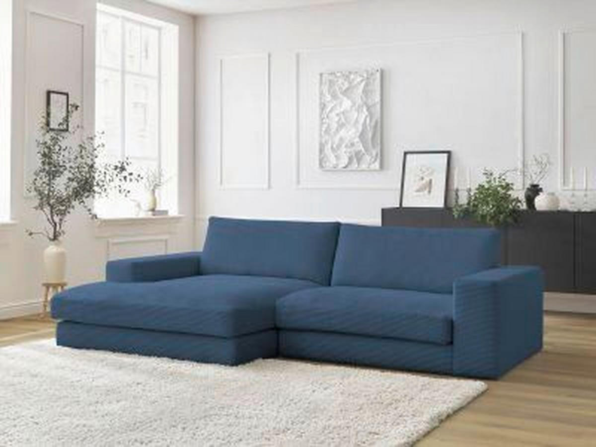 ECKSOFA  LEONARD Dunkelblau Cord  - Schwarz/Dunkelblau, MODERN, Kunststoff/Textil (159/274cm)