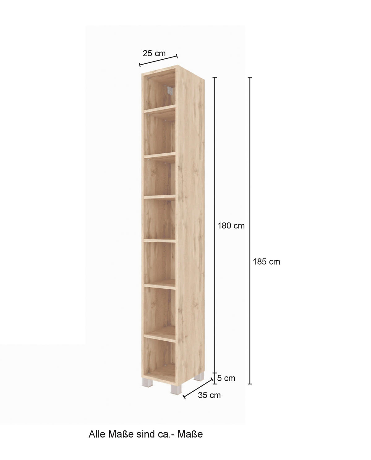 BADEZIMMERREGAL 25/180/35 cm  - Eichefarben/Silberfarben, KONVENTIONELL, Holzwerkstoff/Kunststoff (25/180/35cm) - Held