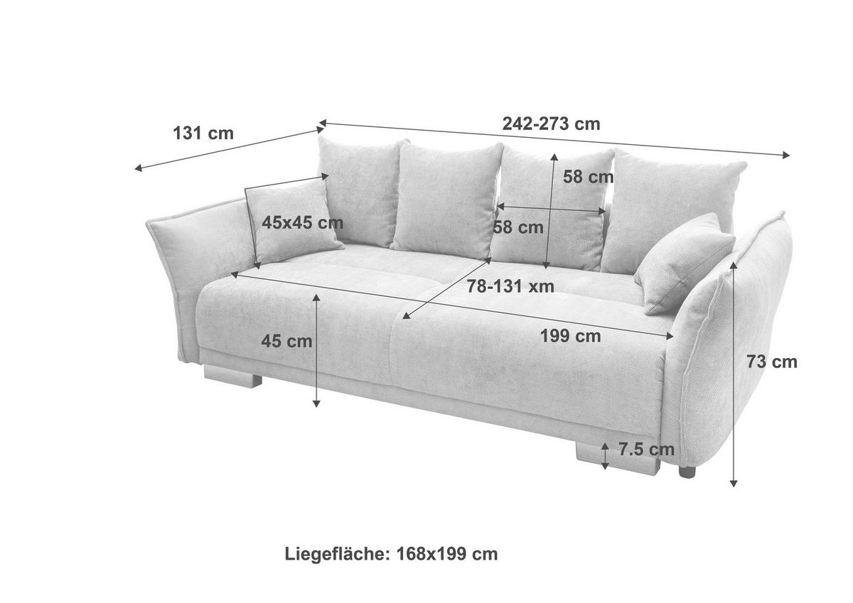 BIGSOFA Mikrofaser Creme  - Chromfarben/Creme, Basics, Kunststoff/Textil (242/71/90/131cm) - Livetastic