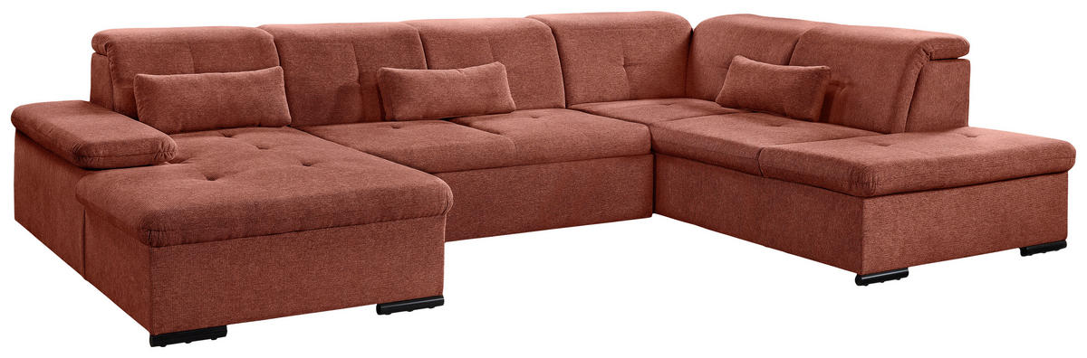 WOHNLANDSCHAFT Rostfarben Chenille  - Rostfarben/Grau, KONVENTIONELL, Kunststoff/Textil (240/340/188cm) - Carryhome