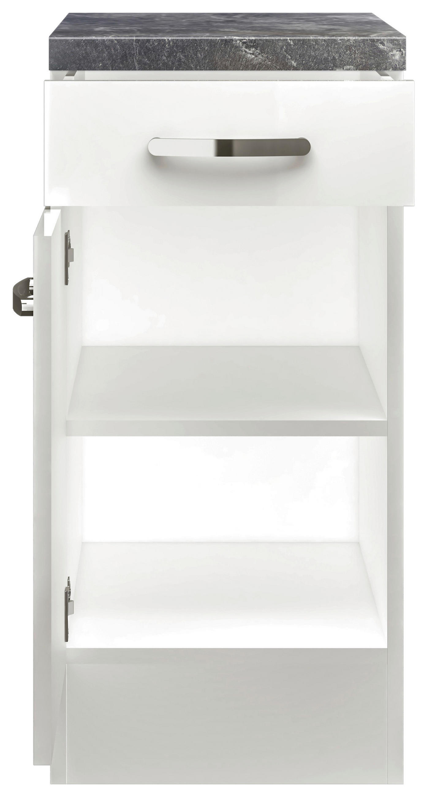 KÜCHENUNTERSCHRANK 40/86/60 cm  in Weiß, Weiß Hochglanz  - Schieferfarben/Edelstahlfarben, MODERN, Holzwerkstoff/Metall (40/86/60cm) - FlexWell