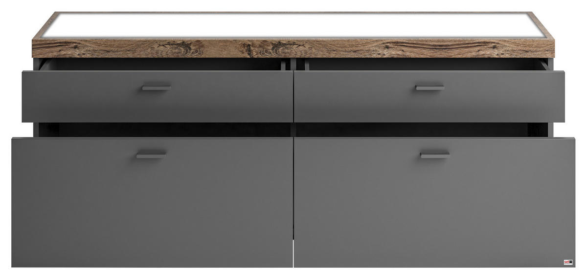 LOWBOARD  in 150,1/60/43,6 cm  - Eichefarben/Grau, Design, Glas/Holzwerkstoff (150,1/60/43,6cm) - SetOne by Musterring