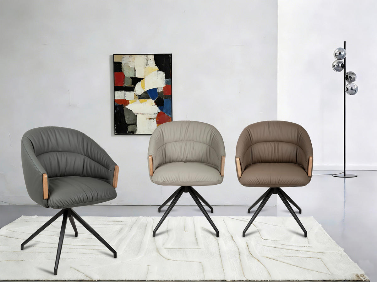 ARMLEHNSTUHL  Sitzfläche 360° drehbar, automatische Rückholfunktion  Echtleder  - Beige/Schwarz, Design, Leder/Holz (61/84/62cm) - Valnatura