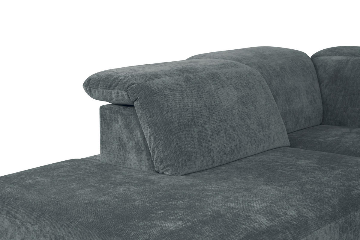 ECKSOFA Grau Chenille Kopfteilverstellung, Sitztiefenverstellung  - Schwarz/Grau, Design, Textil/Metall (243/307cm) - Xora