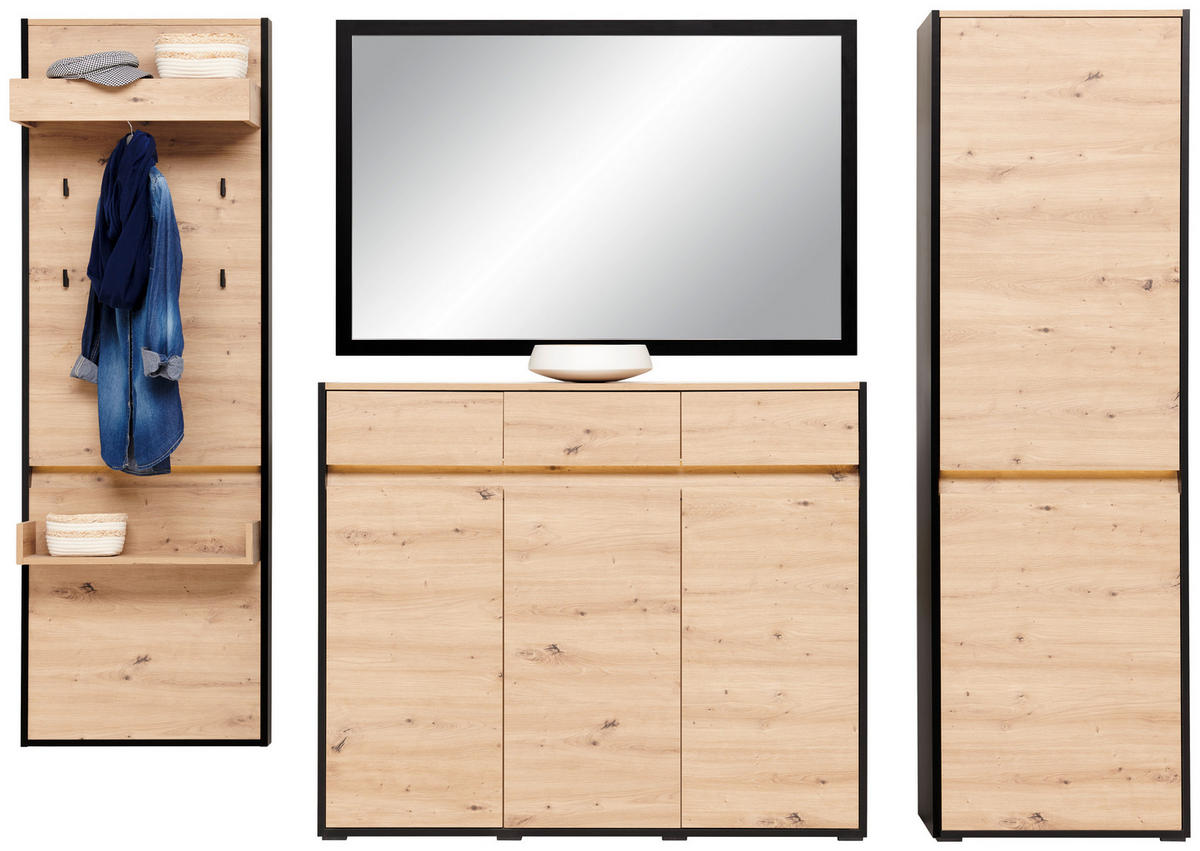 KOMMODE WELCOME  in 130,5/109/38 cm  - Schwarz/Eiche Artisan, MODERN, Holzwerkstoff/Kunststoff (130,5/109/38cm) - Boxxx