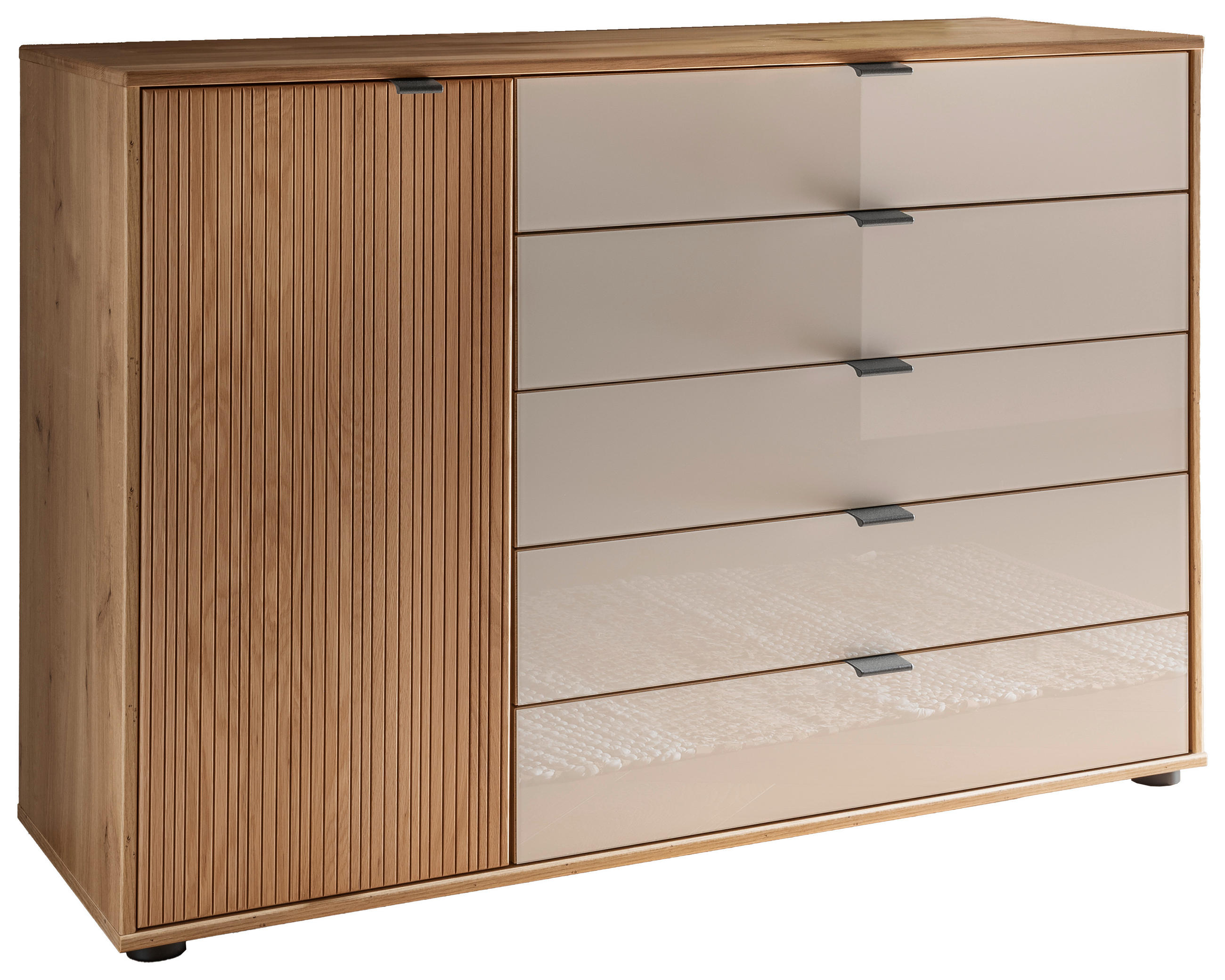 KOMMODE NEW YORK 120/86/43 cm 5 Schublade(n)  - Schieferfarben/Eiche Bianco, Konventionell, Glas/Holz (120/86/43cm) - Venda