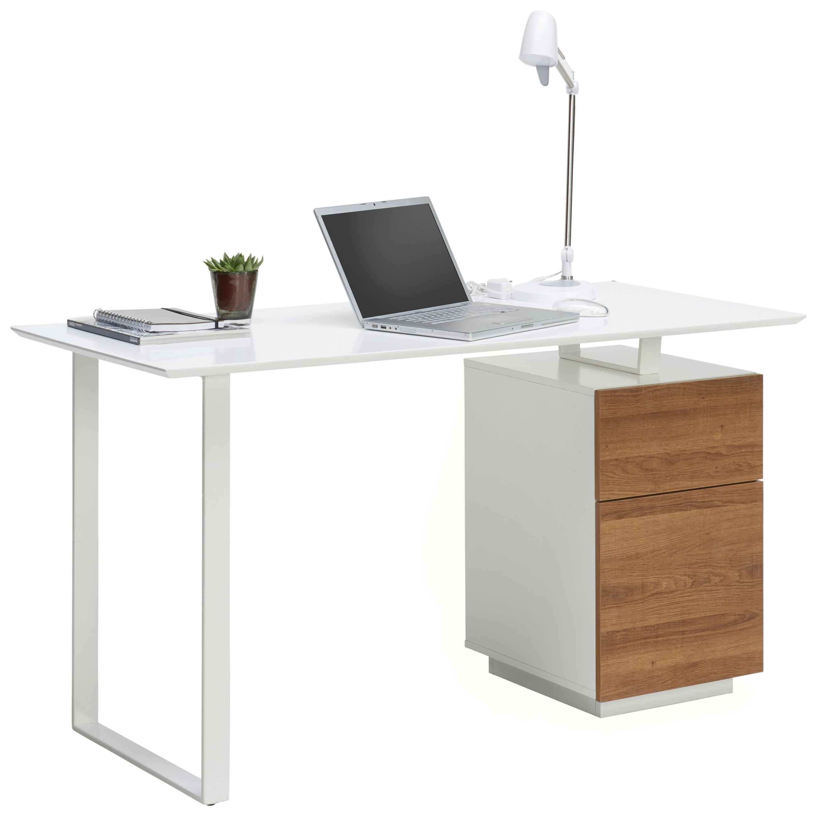 SCHREIBTISCH 140/60/76 cm  in Weiß, Eichefarben  - Eichefarben/Weiß, Design, Holzwerkstoff/Metall (140/60/76cm) - Hom`in