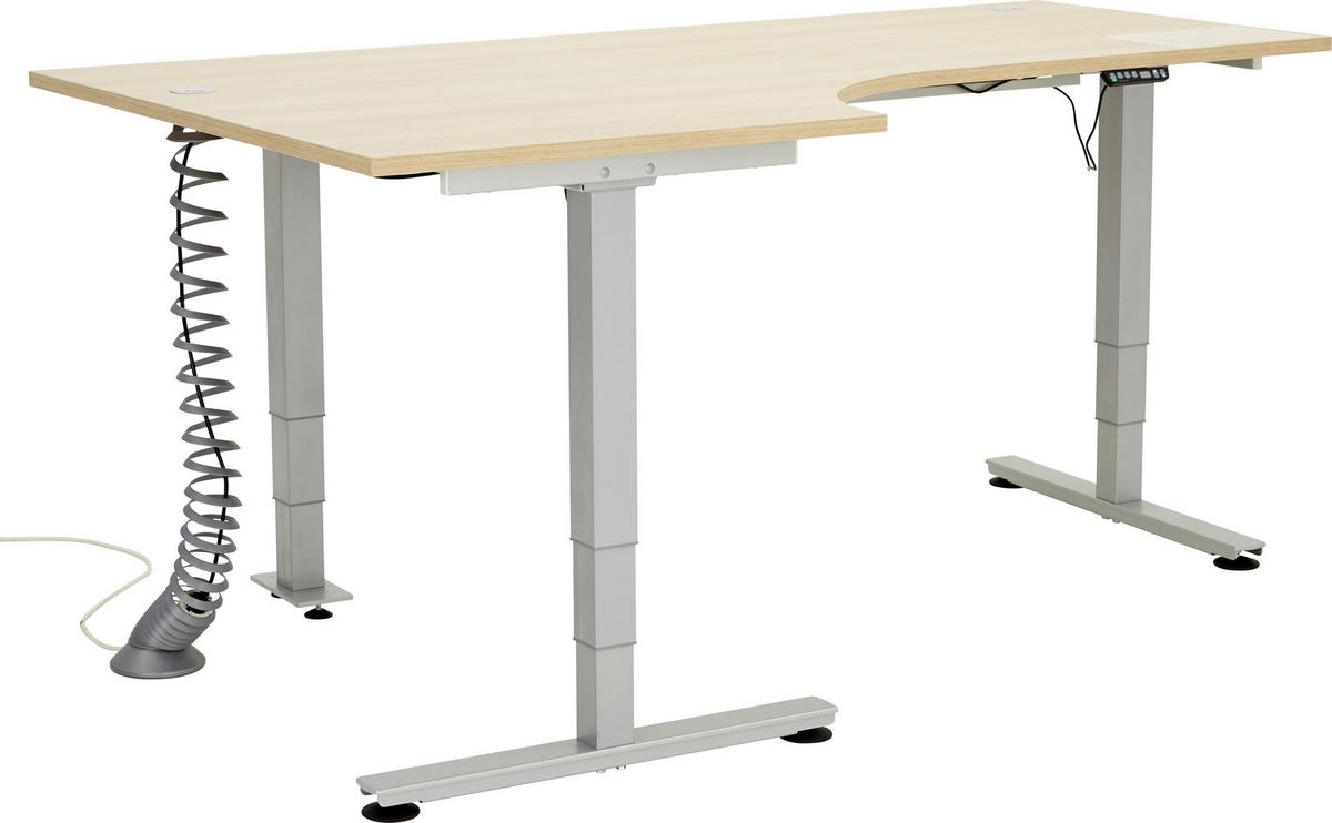 SCHREIBTISCH 200/120/63,5-128,5 cm  in Silberfarben, Eichefarben  - Eichefarben/Silberfarben, KONVENTIONELL, Holzwerkstoff/Metall (200/120/63,5-128,5cm) - Venda