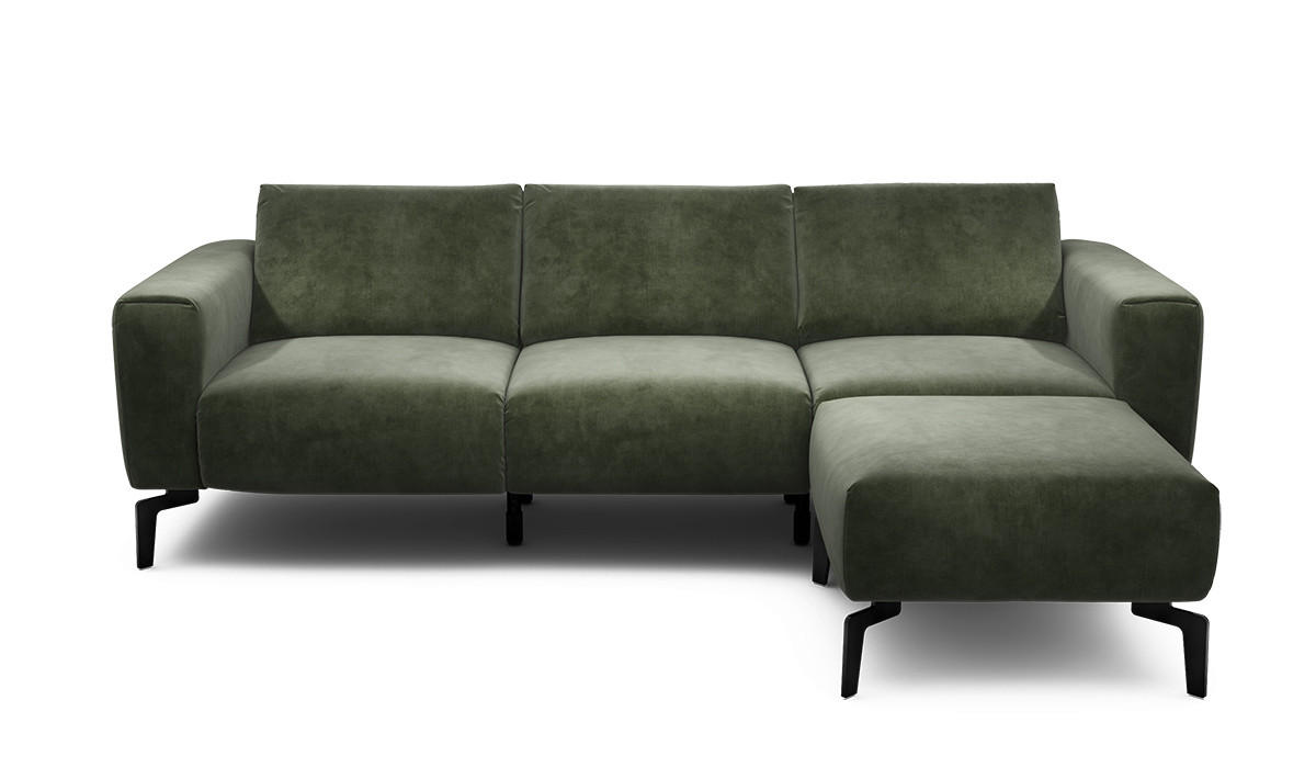 Dreisitzer inkl. Hocker Samt Waldgrün  - Waldgrün/Schwarz, Design, Textil/Metall (250/86/86-94cm) - SENSOO