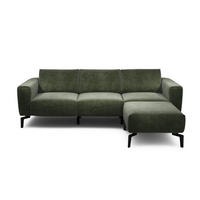 Dreisitzer inkl. Hocker Samt Waldgrün  - Waldgrün/Schwarz, Design, Textil/Metall (250/86/86-94cm) - SENSOO