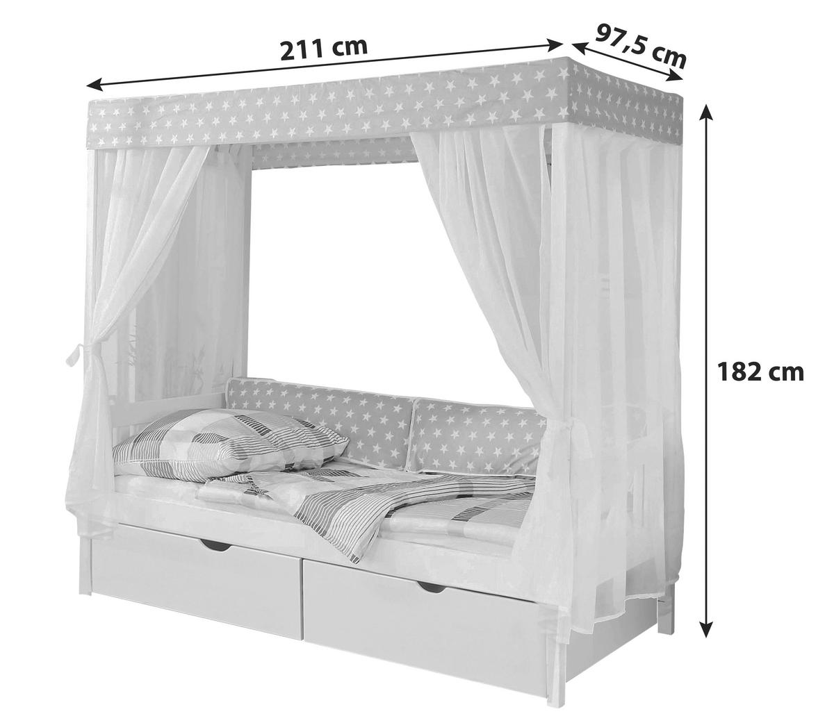 HIMMELBETT 90/200 cm  in Weiß, Beige  - Beige/Weiß, MODERN, Holz (90/200cm) - MID.YOU