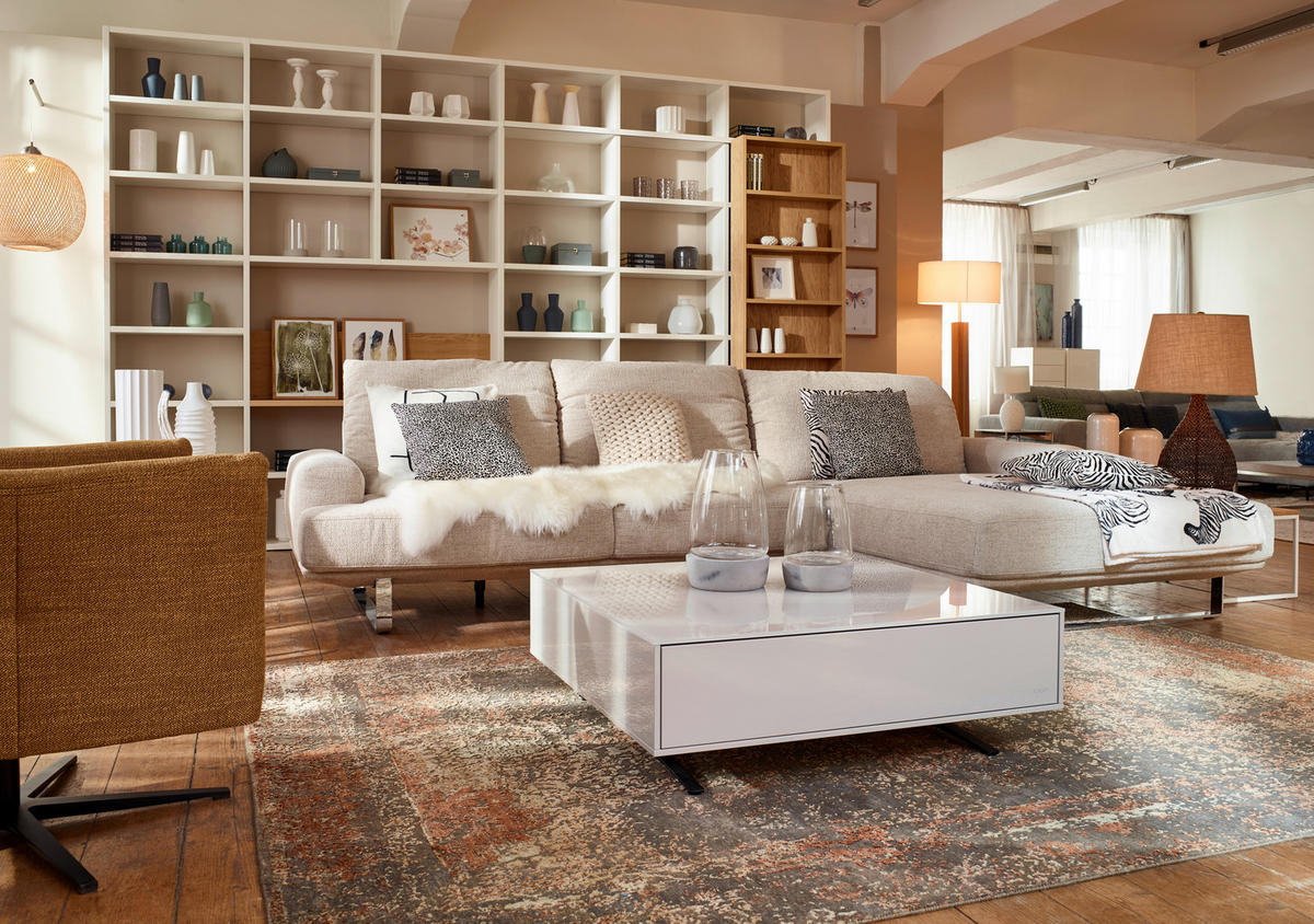 ECKSOFA in Webstoff Champagner  - Champagner, Design, Textil/Metall (304/184cm) - Dieter Knoll