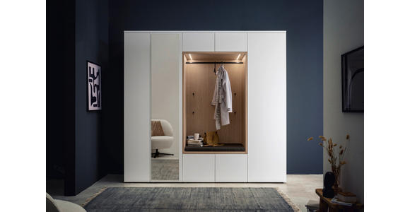 GARDEROBE 7-teilig in 250/233/59 cm - Eichefarben/Weiß, Design, Holzwerkstoff/Textil (250/233/59cm) - Moderano