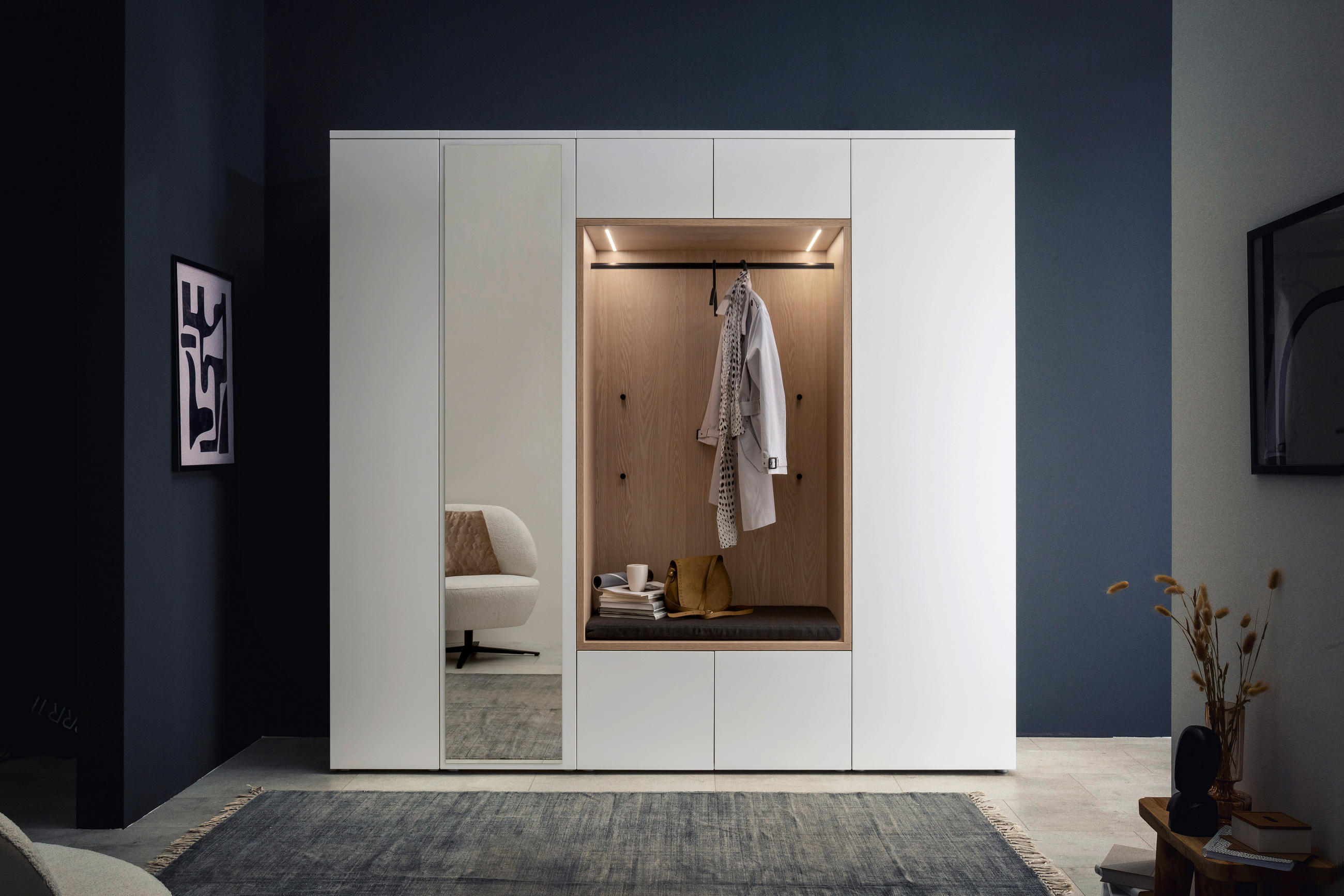GARDEROBE 7-teilig  in 250/233/59 cm  - Eichefarben/Weiß, Design, Holzwerkstoff/Textil (250/233/59cm) - Moderano