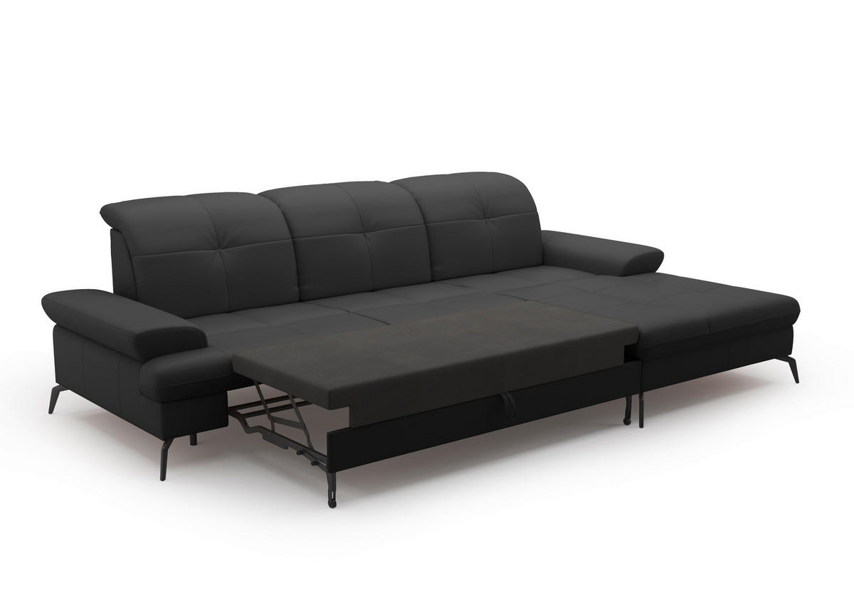 ECKSOFA in Vliesstoff Kombination Echtleder/Stoff Schwarz  279/185 cm  - Schwarz, KONVENTIONELL, Leder/Textil (279/185cm) - Sit & More