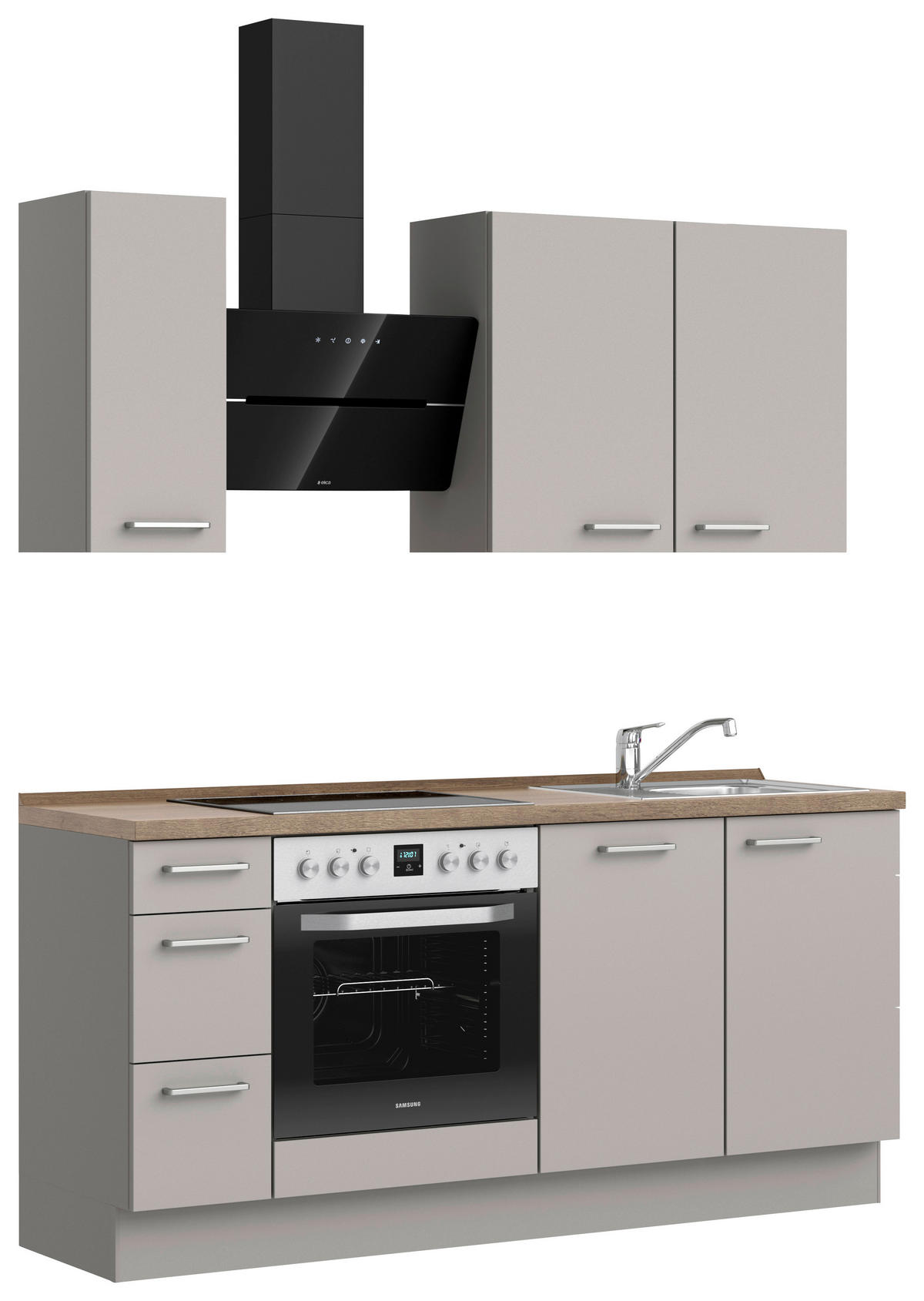 KÜCHENLEERBLOCK 180 cm   in Grau, Eiche dunkel  - Eiche dunkel/Edelstahlfarben, MODERN, Holzwerkstoff/Metall (180cm) - Nobilia