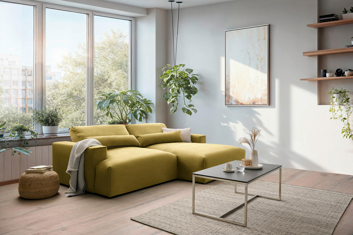 ECKSOFA Struktur Senfgelb  - Senfgelb/Schwarz, Design, Kunststoff/Textil (267/187cm) - Stylife