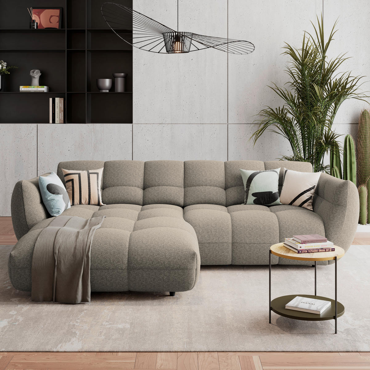 ECKSOFA Beige Chenille  - Dunkelgrün/Beige, Trend, Kunststoff/Textil (178/280cm) - MID.YOU