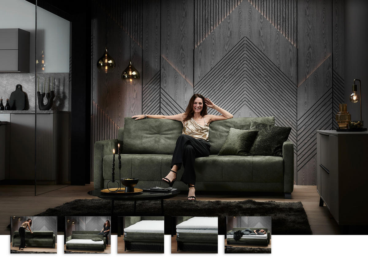 SCHLAFSOFA in Textil Dunkelgrün  - Dunkelgrün/Schwarz, Konventionell, Textil/Metall (232/77/116cm) - Dieter Knoll