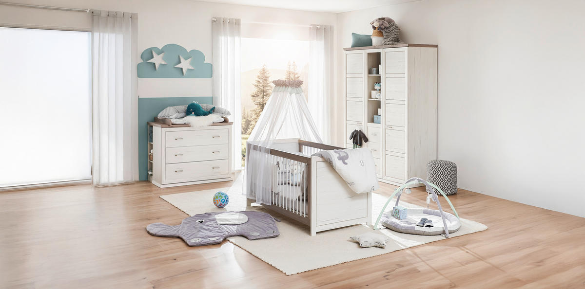 GITTERBETT CAMRON  145/76,50/80 cm   - Weiss/Grau, Natur, Holz/Holzwerkstoff (145/76,50/80cm) - My Baby Lou