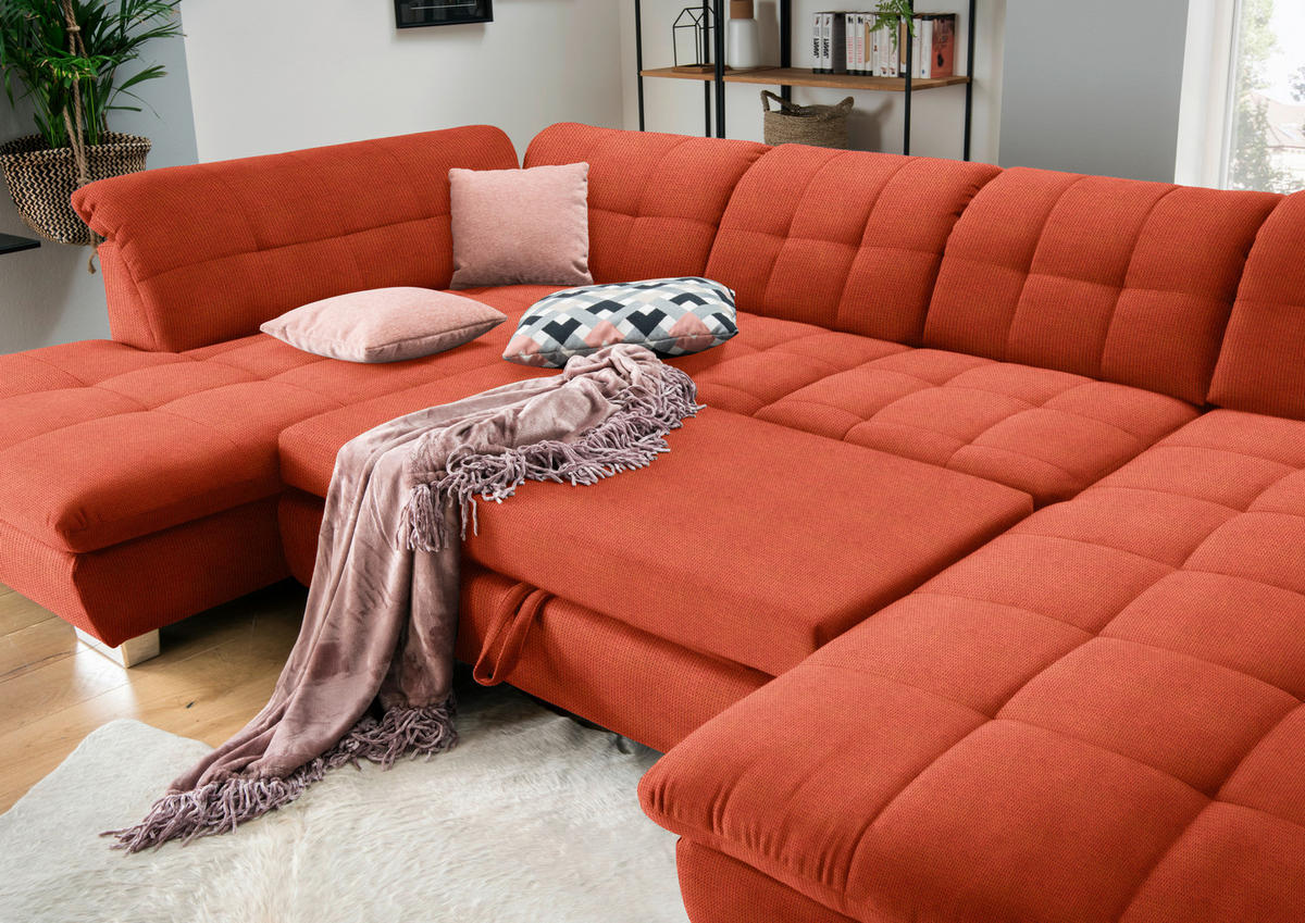 WOHNLANDSCHAFT in Mikrofaser Orange  - Chromfarben/Orange, Design, Kunststoff/Textil (211/350/204cm) - Xora
