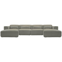 WOHNLANDSCHAFT LOMOCO MATEO Hellgrau Flachgewebe  - Hellgrau/Schwarz, Design, Kunststoff/Textil (165/386/165cm) - Lomoco