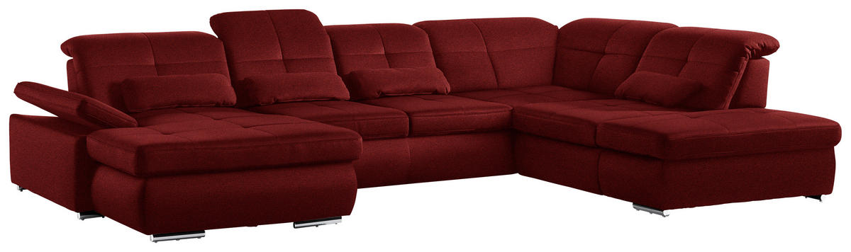 WOHNLANDSCHAFT Mikrofaser Dunkelrot  - Chromfarben/Dunkelrot, Design, Textil (195/371/260cm) - Beldomo Style