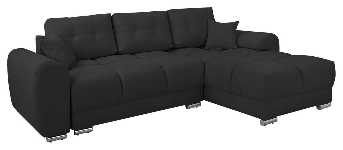 ECKSOFA in Mikrofaser Dunkelgrau  - Dunkelgrau/Silberfarben, Design, Textil/Metall (256/175cm) - Livetastic