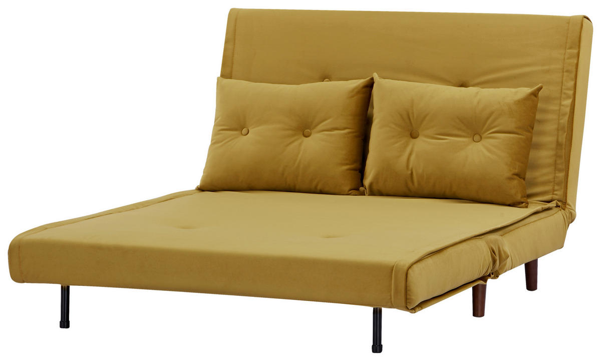CANAPEA EXTENSIBILĂ textil galben  - galben/culoare lemn mesteacăn, Design, lemn/textil (122/81/88cm) - Livetastic