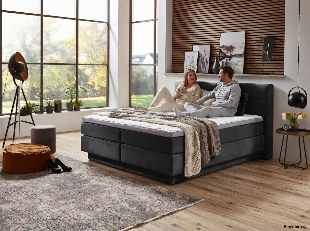 BOXSPRINGBETT 180/200 cm  Anthrazit  - Anthrazit/Schwarz, Konventionell, Kunststoff/Textil (180/200cm) - Carryhome