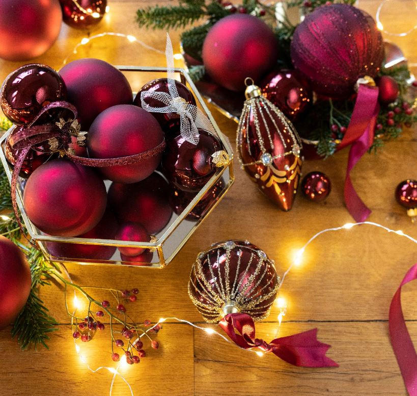 CHRISTBAUMKUGEL-SET 3,5 cm 16-teilig  - Dunkelrot, KONVENTIONELL, Glas (3,5cm)