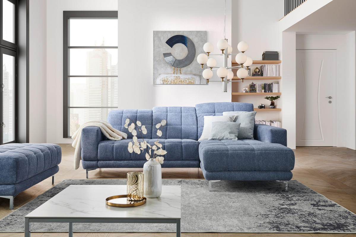 ECKSOFA in Webstoff Blau  - Chromfarben/Blau, Design, Textil/Metall (187/260cm) - Xora