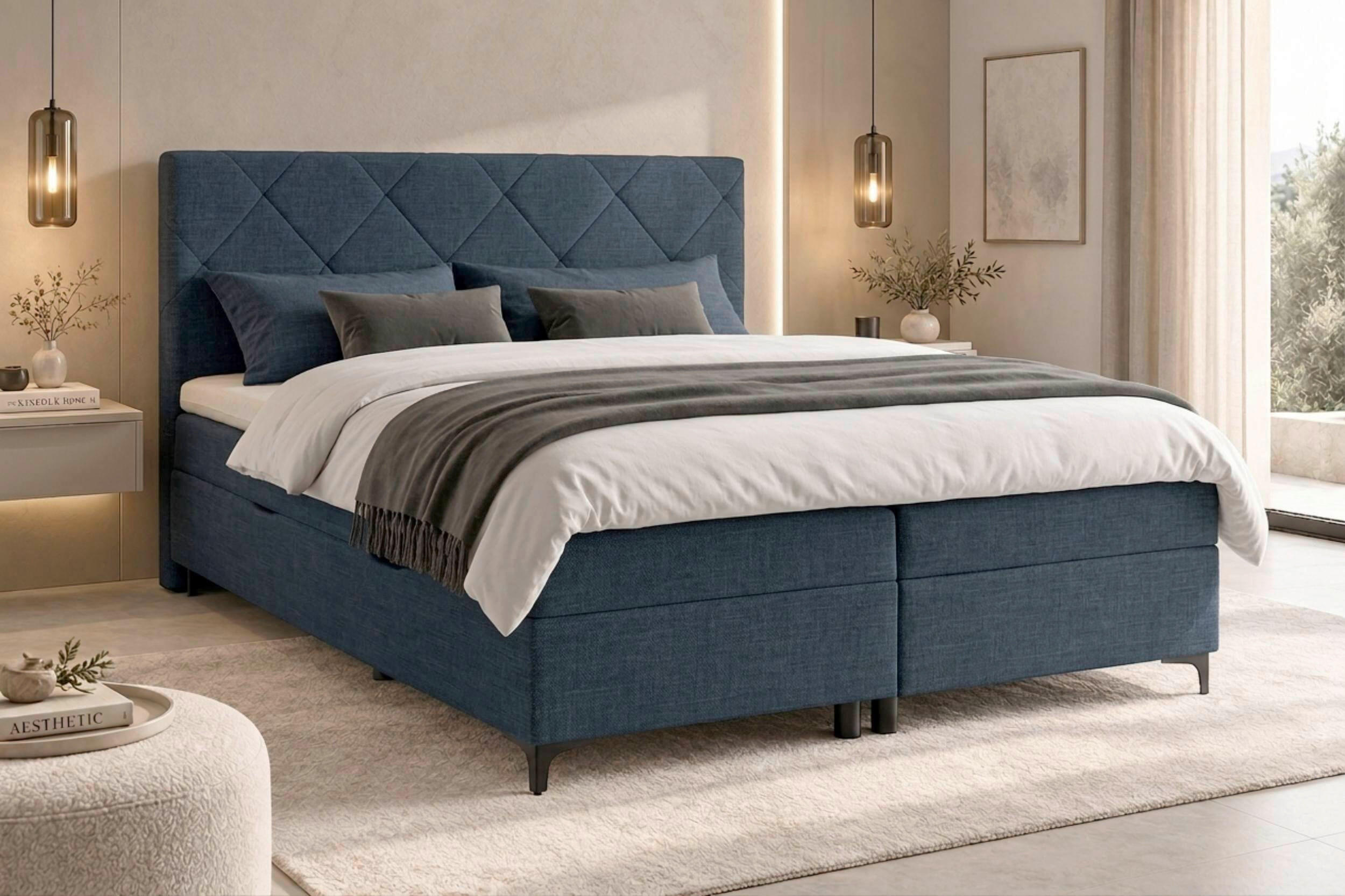 BOXBETT 160/200 cm,  in Petrol, Bettkasten, Topper, H3 + H3 = fest  - Petrol/Schwarz, MODERN, Holz/Textil (160/200cm) - MID.YOU