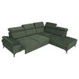 ECKSOFA Dunkelgrün Flachgewebe Rücken echt, Kopfteilverstellung, Sitzvorzug  - Dunkelgrün/Schwarz, MODERN, Textil/Metall (258/210cm) - Landscape