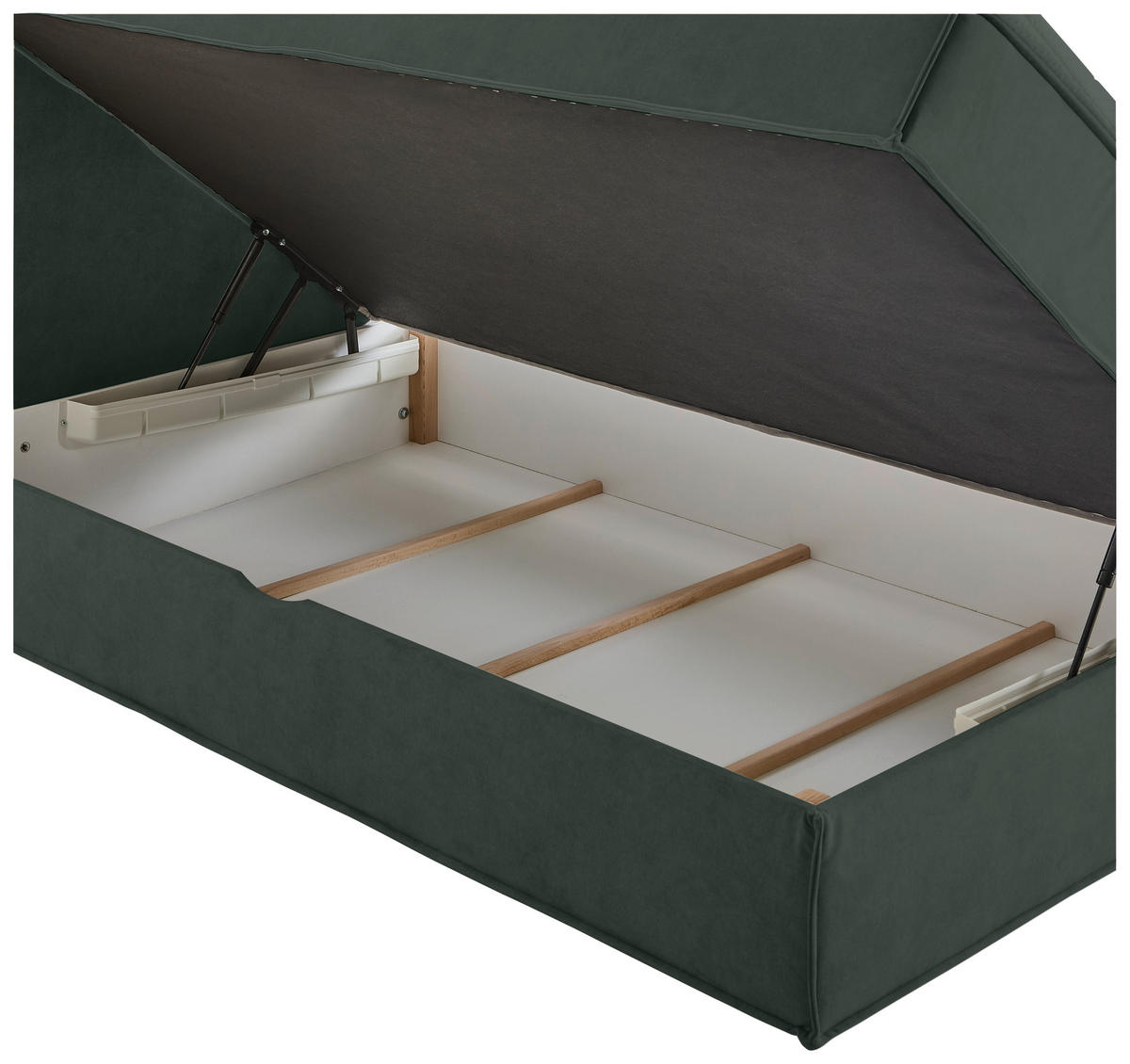 BOXBETT 180/200 cm,  in Waldgrün, Bettkasten, Topper, H3 + H3 = fest  - Waldgrün/Schwarz, Design, Kunststoff/Textil (180/200cm) - Chameo