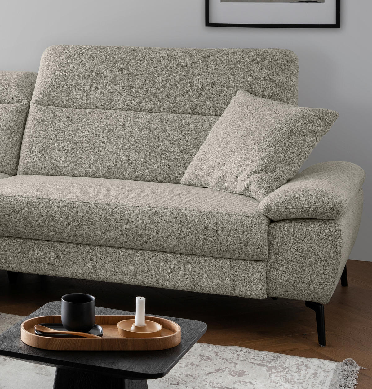ECKSOFA Struktur Silberfarben  - Silberfarben/Schwarz, Konventionell, Textil/Metall (178/300cm) - Livetastic