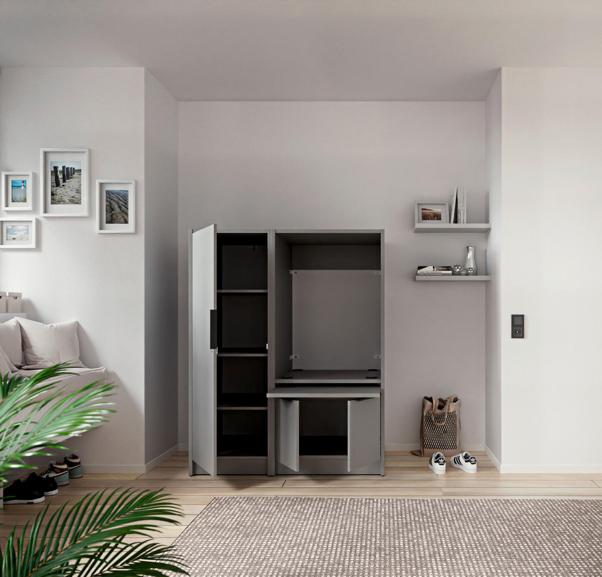 MEHRZWECKSCHRANK 50/150/68 cm  - Schwarz/Grau, Basics, Holzwerkstoff/Kunststoff (50/150/68cm) - MID.YOU